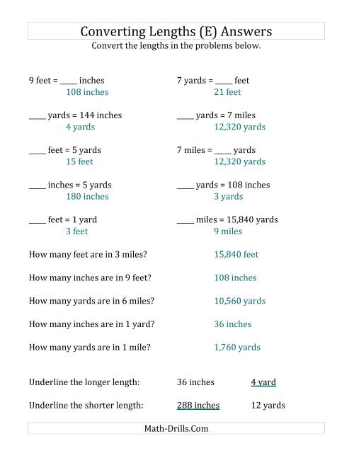 The Converting U.S. Length Measurements (E) Math Worksheet Page 2