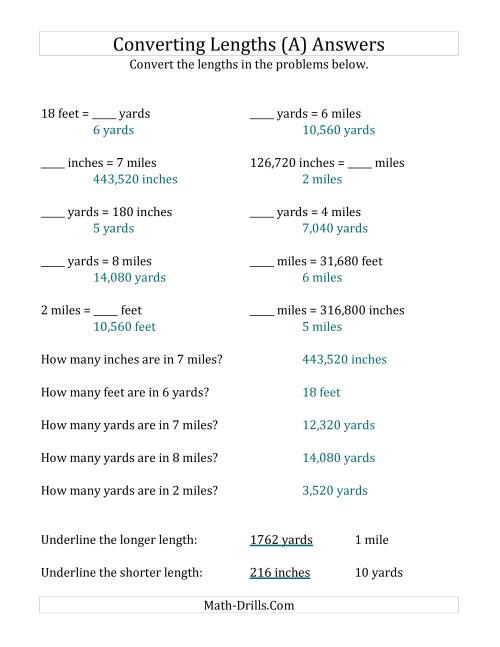 The Converting U.S. Length Measurements (All) Math Worksheet Page 2