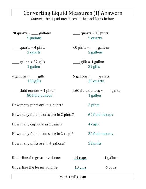 The Imperial Liquid Measurements Conversion (I) Math Worksheet Page 2