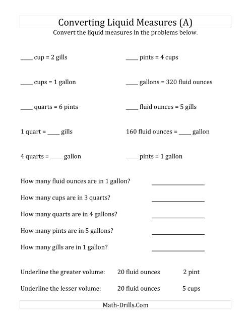 The Imperial Liquid Measurements Conversion (All) Math Worksheet