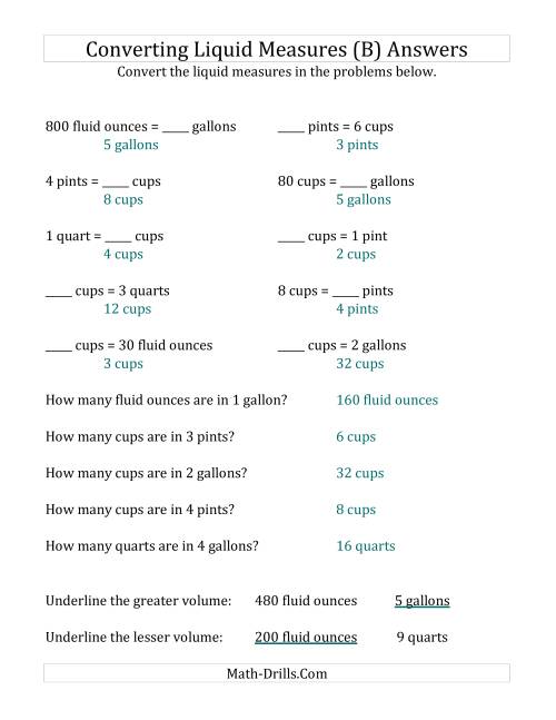 The Imperial Liquid Measurements Conversion (No Gills) (B) Math Worksheet Page 2