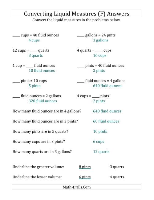 The Imperial Liquid Measurements Conversion (No Gills) (F) Math Worksheet Page 2
