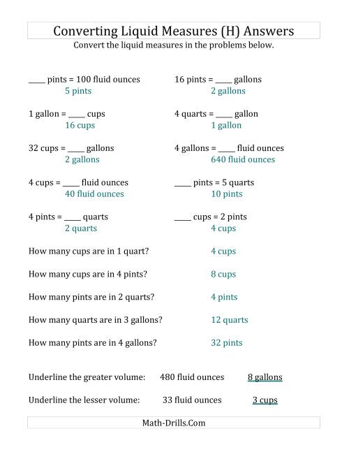 The Imperial Liquid Measurements Conversion (No Gills) (H) Math Worksheet Page 2