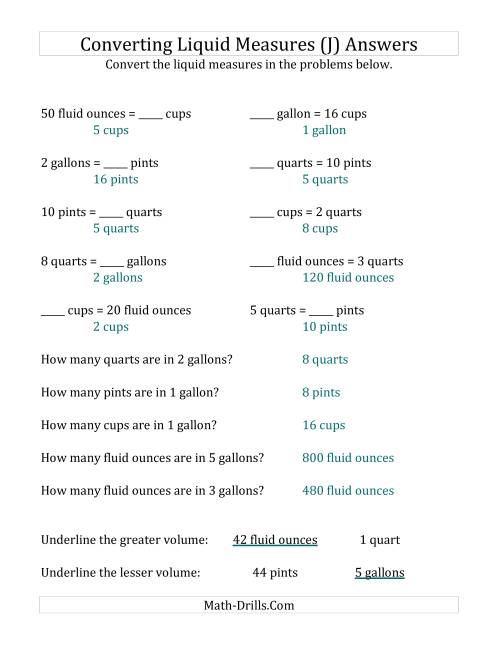 The Imperial Liquid Measurements Conversion (No Gills) (J) Math Worksheet Page 2