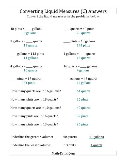 The Converting U.S. Pints, Quarts and Gallons (C) Math Worksheet Page 2
