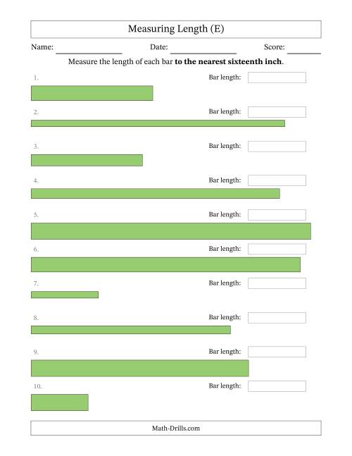 The Measuring Length of Bars to the Nearest Sixteenth Inch (E) Math Worksheet