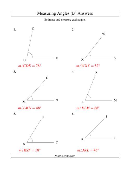 The Measuring Angles Between 5° and 90° (B) Math Worksheet Page 2