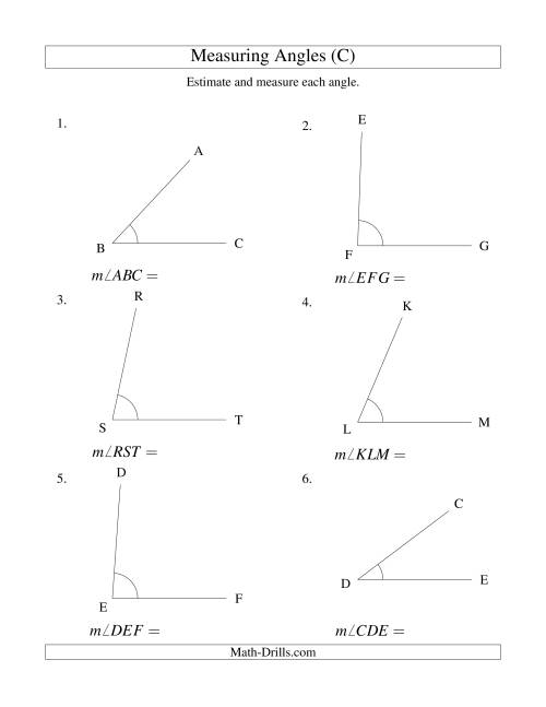 The Measuring Angles Between 5° and 90° (C) Math Worksheet