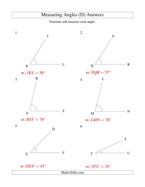 The Measuring Angles Between 5° and 90° (D) Math Worksheet Page 2