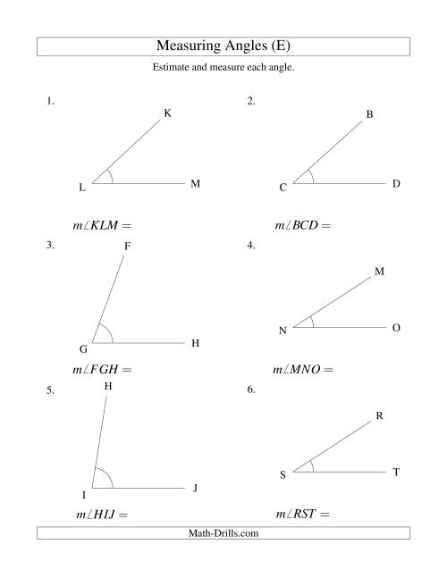 The Measuring Angles Between 5° and 90° (E) Math Worksheet