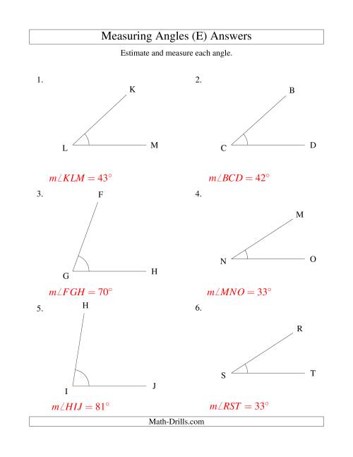 The Measuring Angles Between 5° and 90° (E) Math Worksheet Page 2