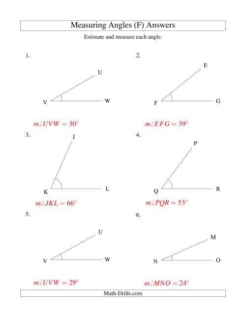 The Measuring Angles Between 5° and 90° (F) Math Worksheet Page 2