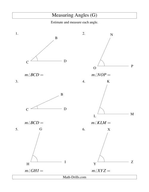 The Measuring Angles Between 5° and 90° (G) Math Worksheet