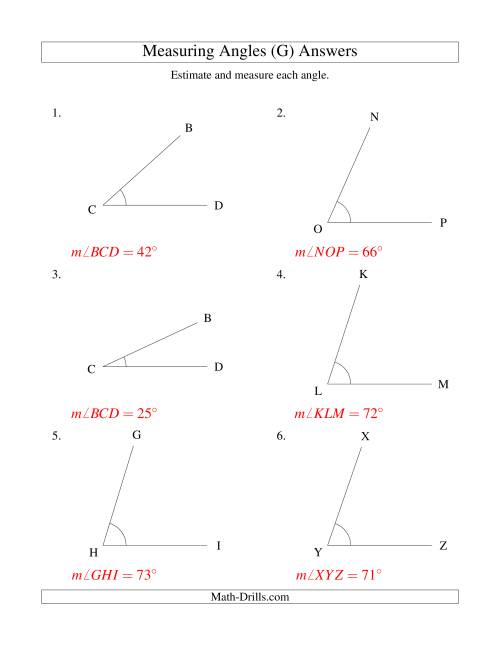 The Measuring Angles Between 5° and 90° (G) Math Worksheet Page 2