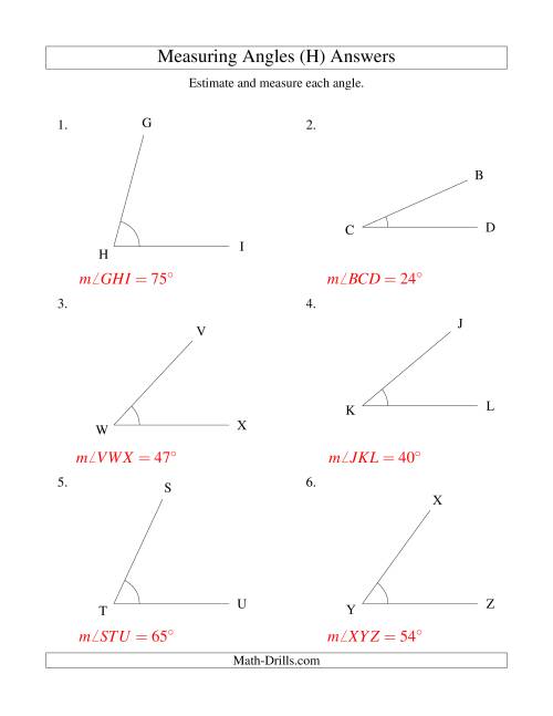 The Measuring Angles Between 5° and 90° (H) Math Worksheet Page 2