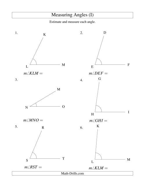 The Measuring Angles Between 5° and 90° (I) Math Worksheet