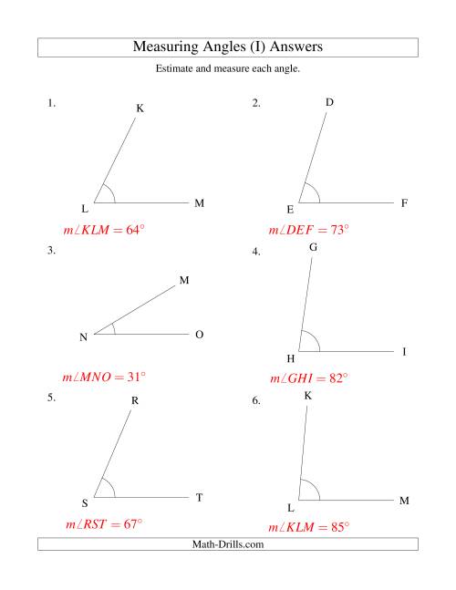 The Measuring Angles Between 5° and 90° (I) Math Worksheet Page 2