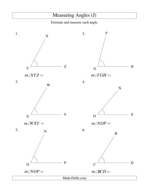 The Measuring Angles Between 5° and 90° (J) Math Worksheet