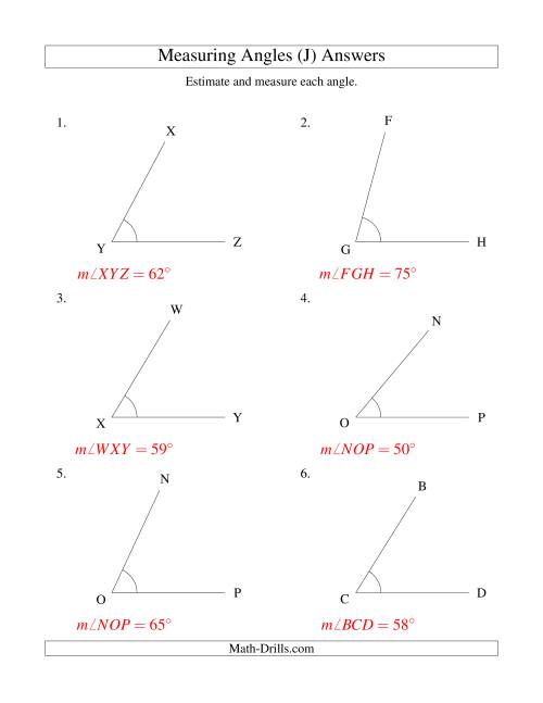 The Measuring Angles Between 5° and 90° (J) Math Worksheet Page 2