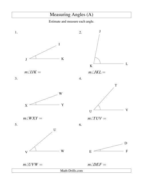 The Measuring Angles Between 5° and 90° (All) Math Worksheet