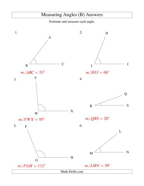 The Measuring Angles Between 5° and 175° (B) Math Worksheet Page 2