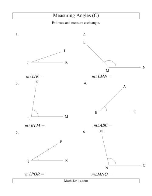 The Measuring Angles Between 5° and 175° (C) Math Worksheet