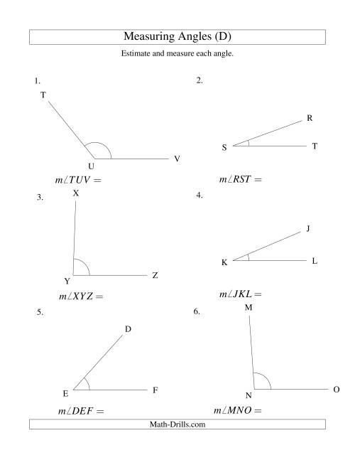 The Measuring Angles Between 5° and 175° (D) Math Worksheet