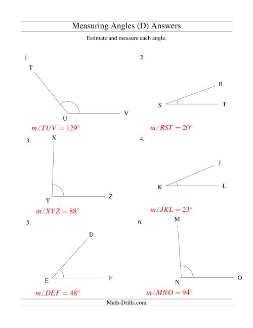 The Measuring Angles Between 5° and 175° (D) Math Worksheet Page 2