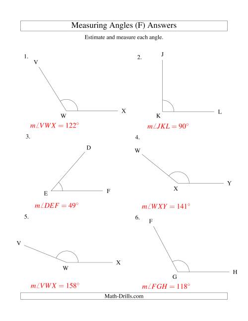 The Measuring Angles Between 5° and 175° (F) Math Worksheet Page 2