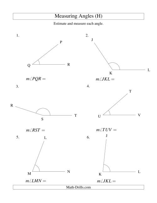 The Measuring Angles Between 5° and 175° (H) Math Worksheet