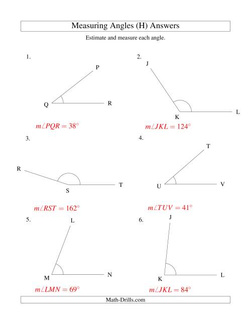 The Measuring Angles Between 5° and 175° (H) Math Worksheet Page 2
