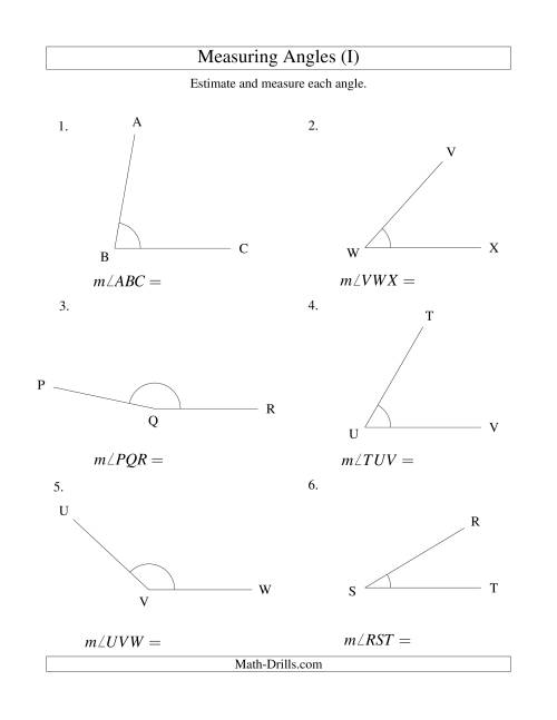 The Measuring Angles Between 5° and 175° (I) Math Worksheet