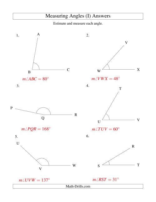 The Measuring Angles Between 5° and 175° (I) Math Worksheet Page 2