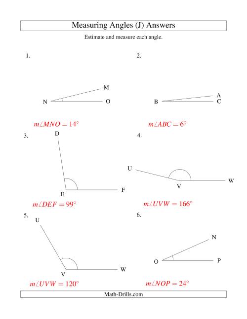 The Measuring Angles Between 5° and 175° (J) Math Worksheet Page 2