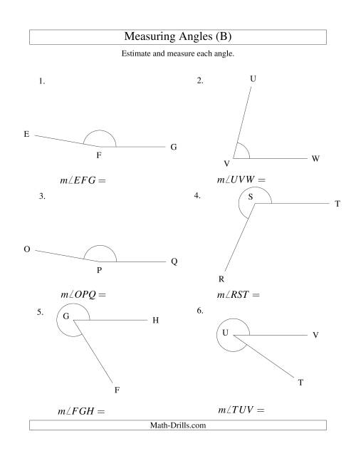 The Measuring Angles Between 5° and 355° (B) Math Worksheet