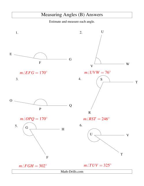 The Measuring Angles Between 5° and 355° (B) Math Worksheet Page 2