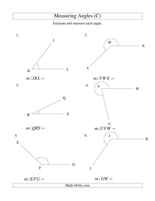 The Measuring Angles Between 5° and 355° (C) Math Worksheet