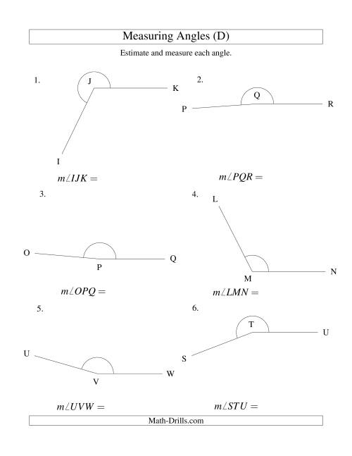 The Measuring Angles Between 5° and 355° (D) Math Worksheet