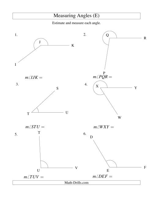 The Measuring Angles Between 5° and 355° (E) Math Worksheet