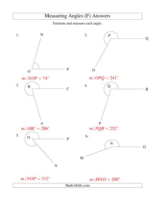 The Measuring Angles Between 5° and 355° (F) Math Worksheet Page 2