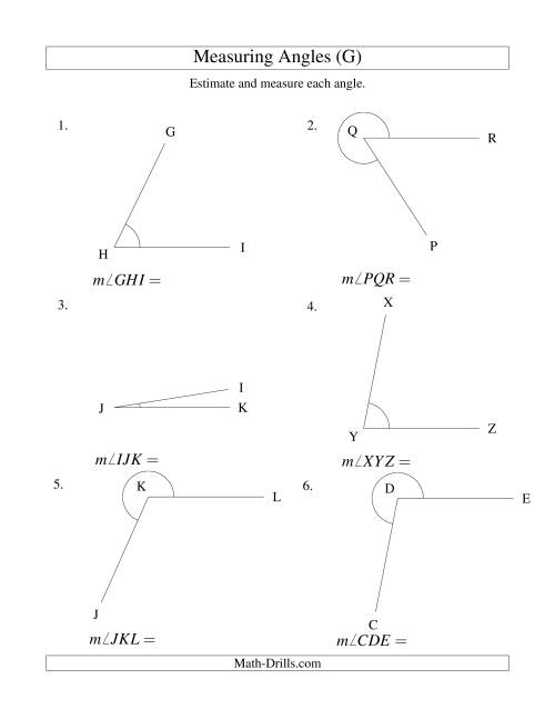The Measuring Angles Between 5° and 355° (G) Math Worksheet