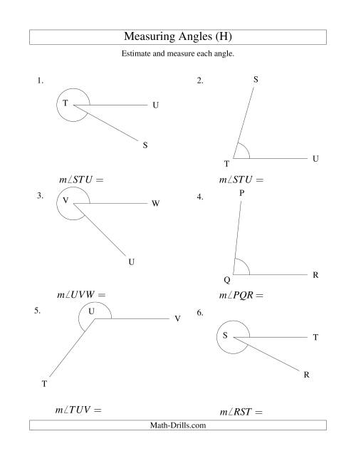 The Measuring Angles Between 5° and 355° (H) Math Worksheet