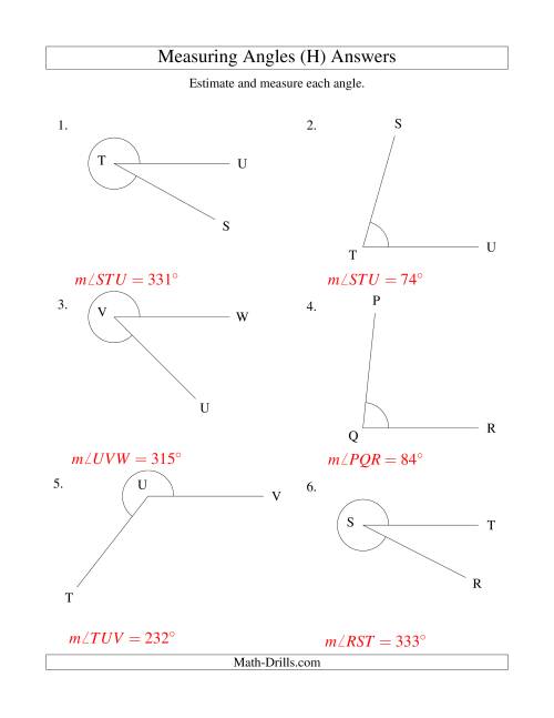 The Measuring Angles Between 5° and 355° (H) Math Worksheet Page 2