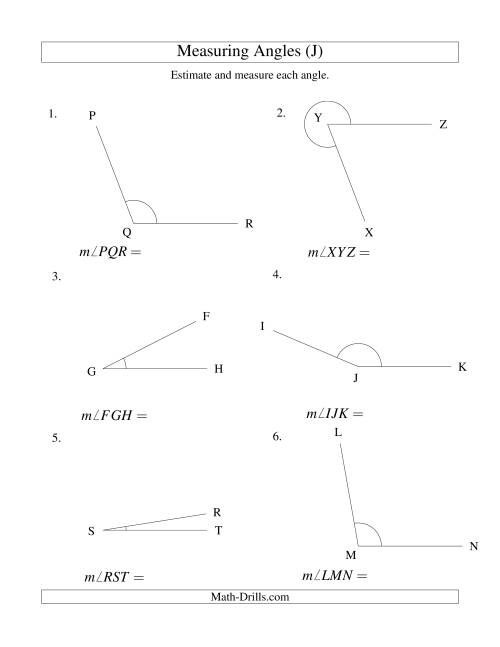 The Measuring Angles Between 5° and 355° (J) Math Worksheet