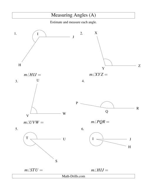The Measuring Angles Between 5° and 355° (All) Math Worksheet