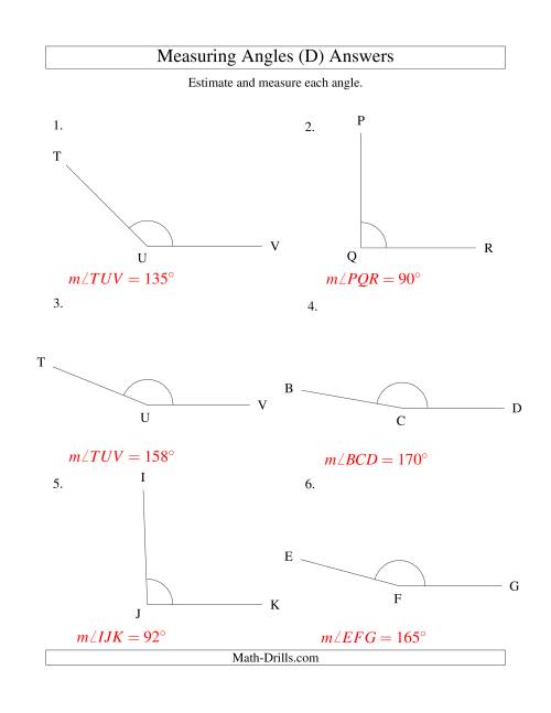The Measuring Angles Between 90° and 175° (D) Math Worksheet Page 2