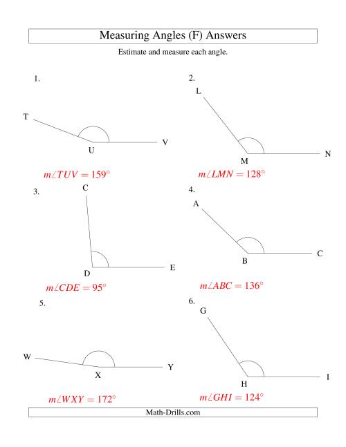 The Measuring Angles Between 90° and 175° (F) Math Worksheet Page 2