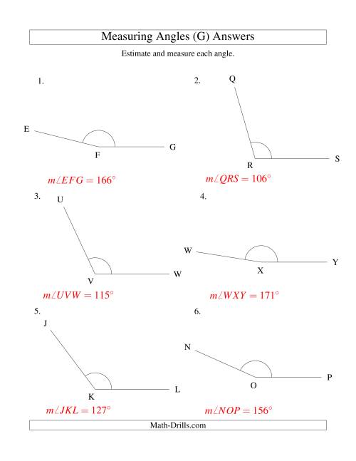 The Measuring Angles Between 90° and 175° (G) Math Worksheet Page 2