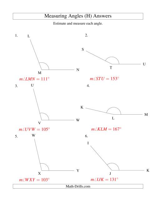 The Measuring Angles Between 90° and 175° (H) Math Worksheet Page 2