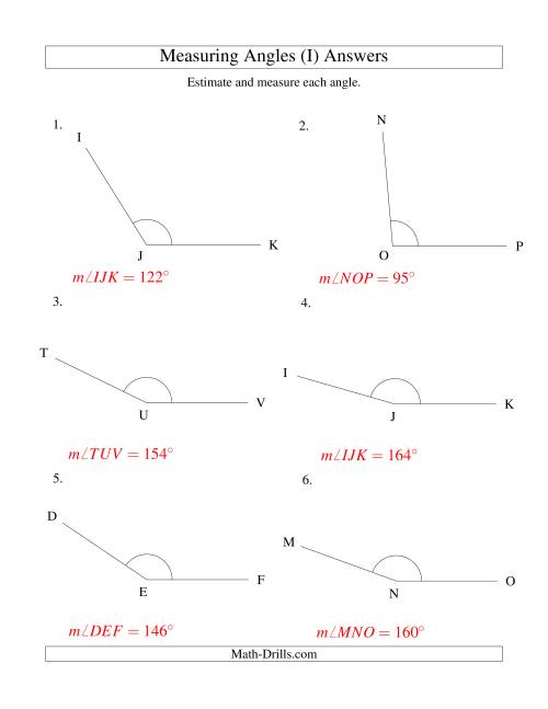 The Measuring Angles Between 90° and 175° (I) Math Worksheet Page 2